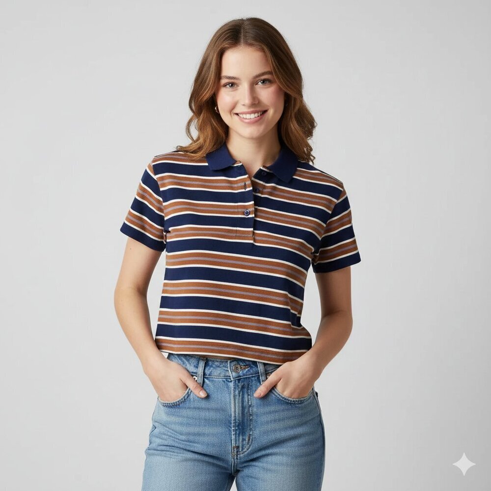 RVCA women's Polar Polo Navy Striped Top NWT